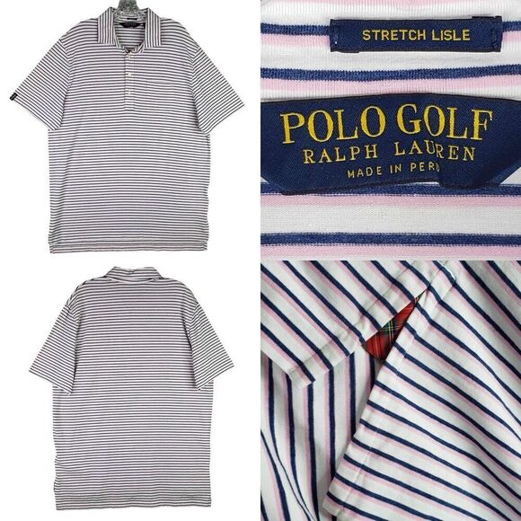 Ralph Lauren Shirt Polo Golf Mens Polo Stretch Lisle White Stripe Size Large - Picture 1 of 11